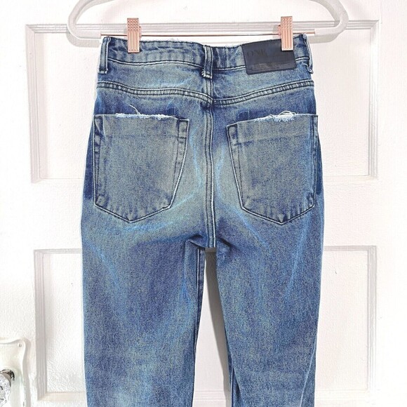 One X One Teaspoon Jeans Women 23 Blue Tuxedo Stripes Distressed Straight Grunge - Picture 5 of 10